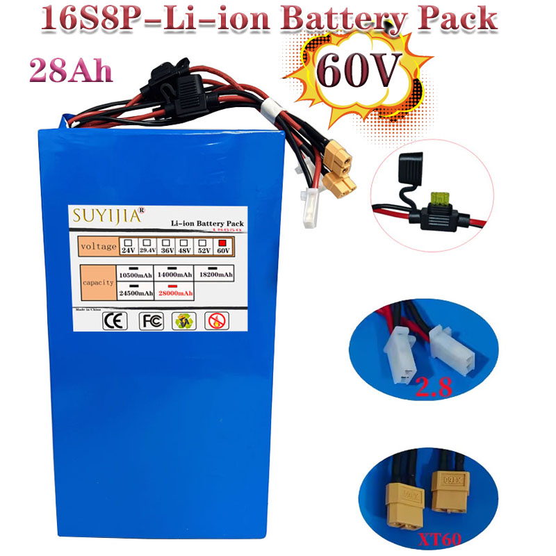 60V 50Ah Electric Scooter Battery - 60V 28Ah Lithium Battery 16S8P 1000W